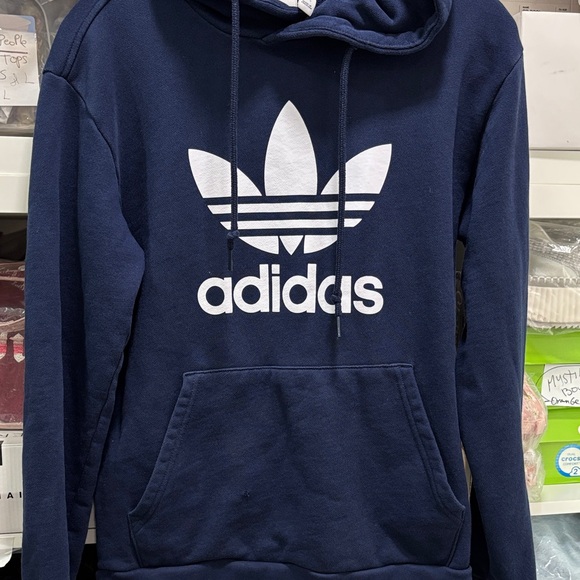Adidas Men's Dark Blue Hoodie with White Logo Pre-Owned - Picture 10 of 10